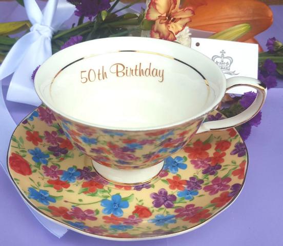 50th Birthday Cup & Saucer Set (Custom)